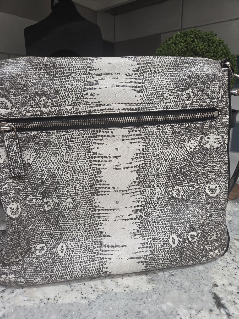Henri Bendel Black & White Faux Snakeskin-Print Shoulder Bag - Picture 3 of 14
